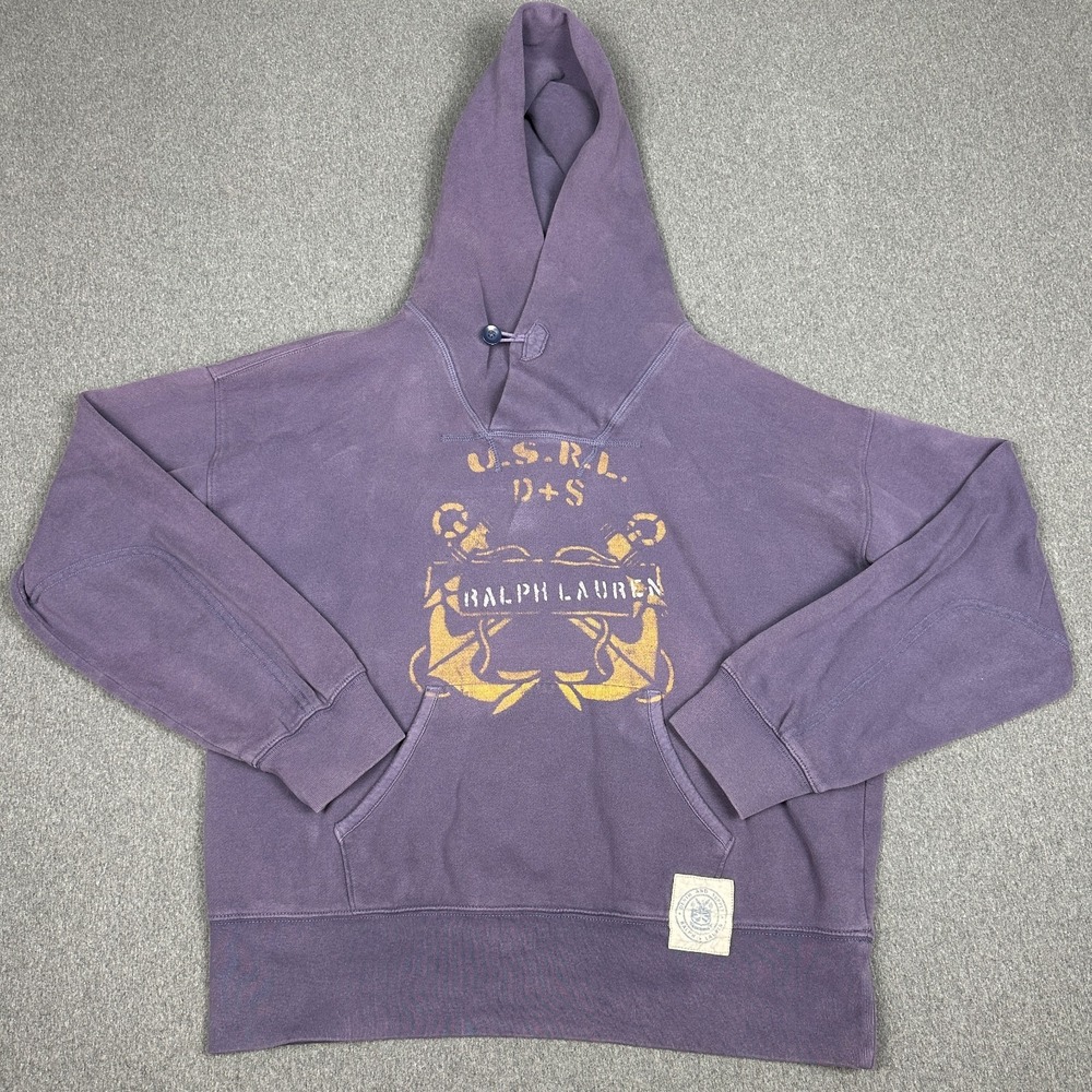 Denim & Supply Ralph Lauren Hoodie L Purple Faded USRL Anchor Nautical Pullover
